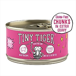 Tiny Tiger Grain-Free Chunks in EXTRA Gravy Beef Recipe Canned Cat Food, 3-oz can, case of 24