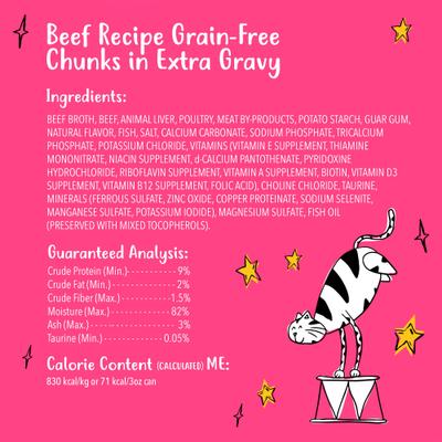 Show full view: Tiny Tiger Grain-Free Chunks in EXTRA Gravy Beef Recipe Canned Cat Food, 3-oz can, case of 24 slide 7 of 11
