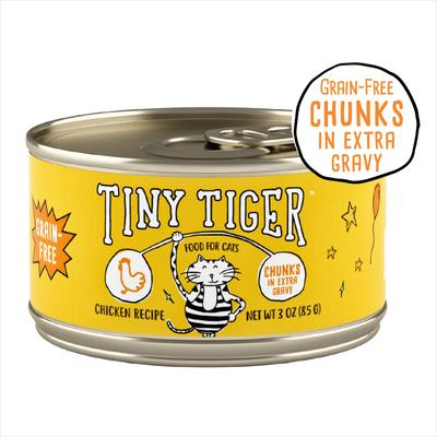 Show full view: Tiny Tiger Grain-Free Chunks in EXTRA Gravy Chicken Recipe Canned Cat Food, 3-oz can, case of 24 slide 1 of 11