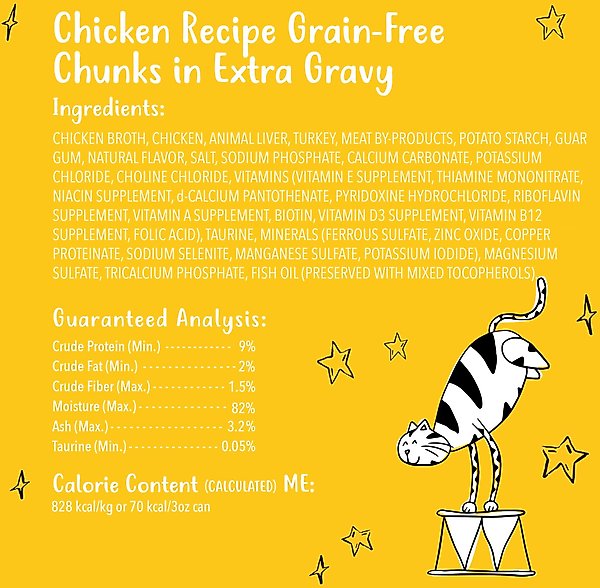 Show full view: Tiny Tiger Grain-Free Chunks in EXTRA Gravy Chicken Recipe Canned Cat Food, 3-oz can, case of 24 slide 7 of 11