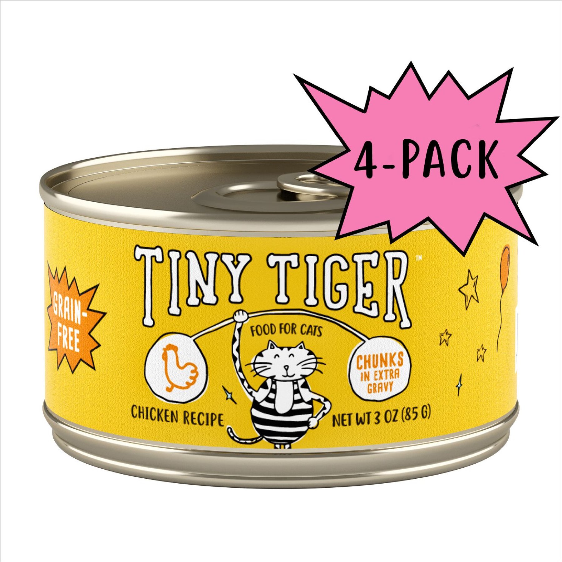Tiny Tiger Grain-Free Chunks in EXTRA Gravy Chicken Recipe Canned Cat Food, 3-oz can, case of 4