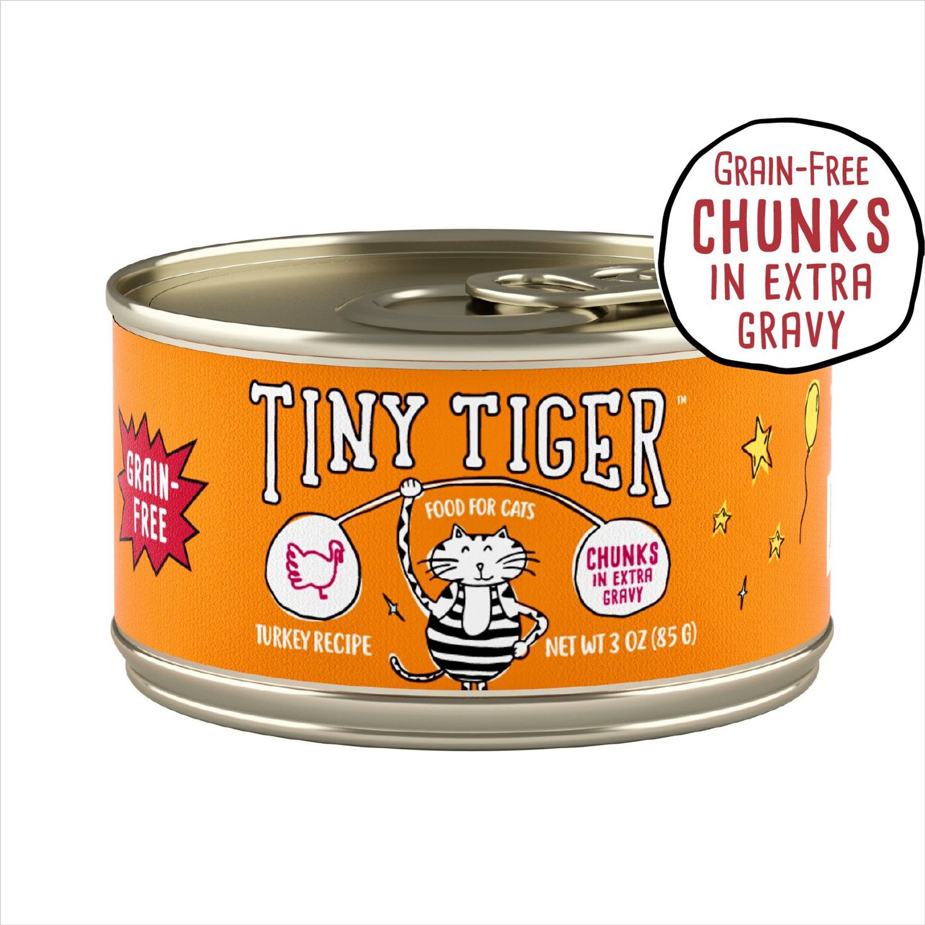Tiny Tiger Grain-Free Chunks in EXTRA Gravy Turkey Recipe Canned Cat Food, 3-oz can, case of 24