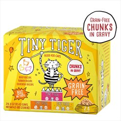 Tiny Tiger Grain-Free Chunks in Gravy Beef & Poultry Recipes Variety Pack Canned Cat Food, 3-oz can, case of 24