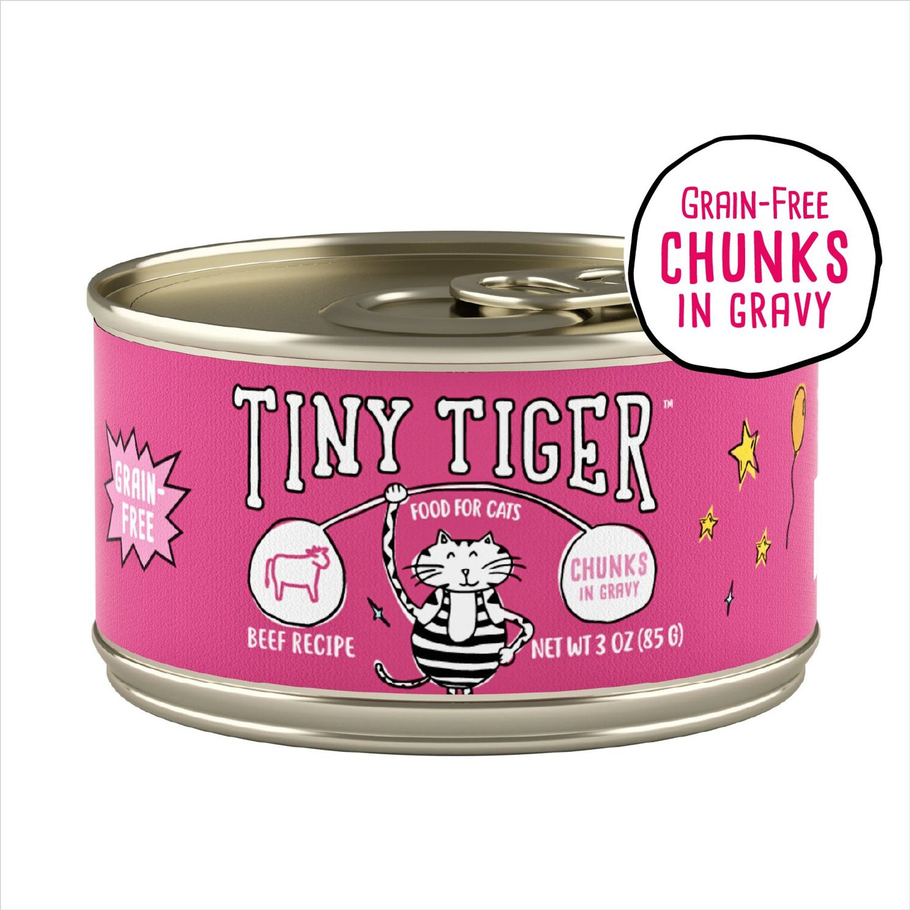Tiny Tiger Grain-Free Chunks in Gravy Beef Recipe Canned Cat Food, 3-oz can, case of 24