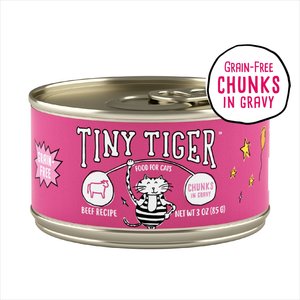 Tiny Tiger Grain-Free Chunks in Gravy Beef Recipe Canned Cat Food, 3-oz can, case of 24