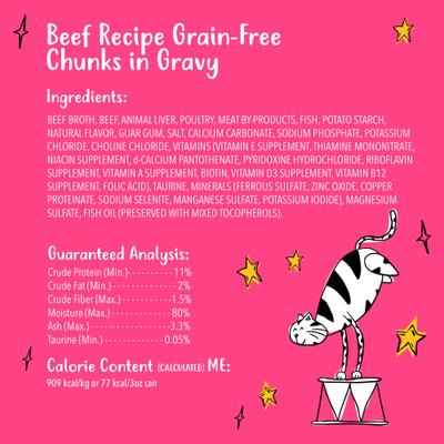 Show full view: Tiny Tiger Grain-Free Chunks in Gravy Beef Recipe Canned Cat Food, 3-oz can, case of 24 slide 7 of 11