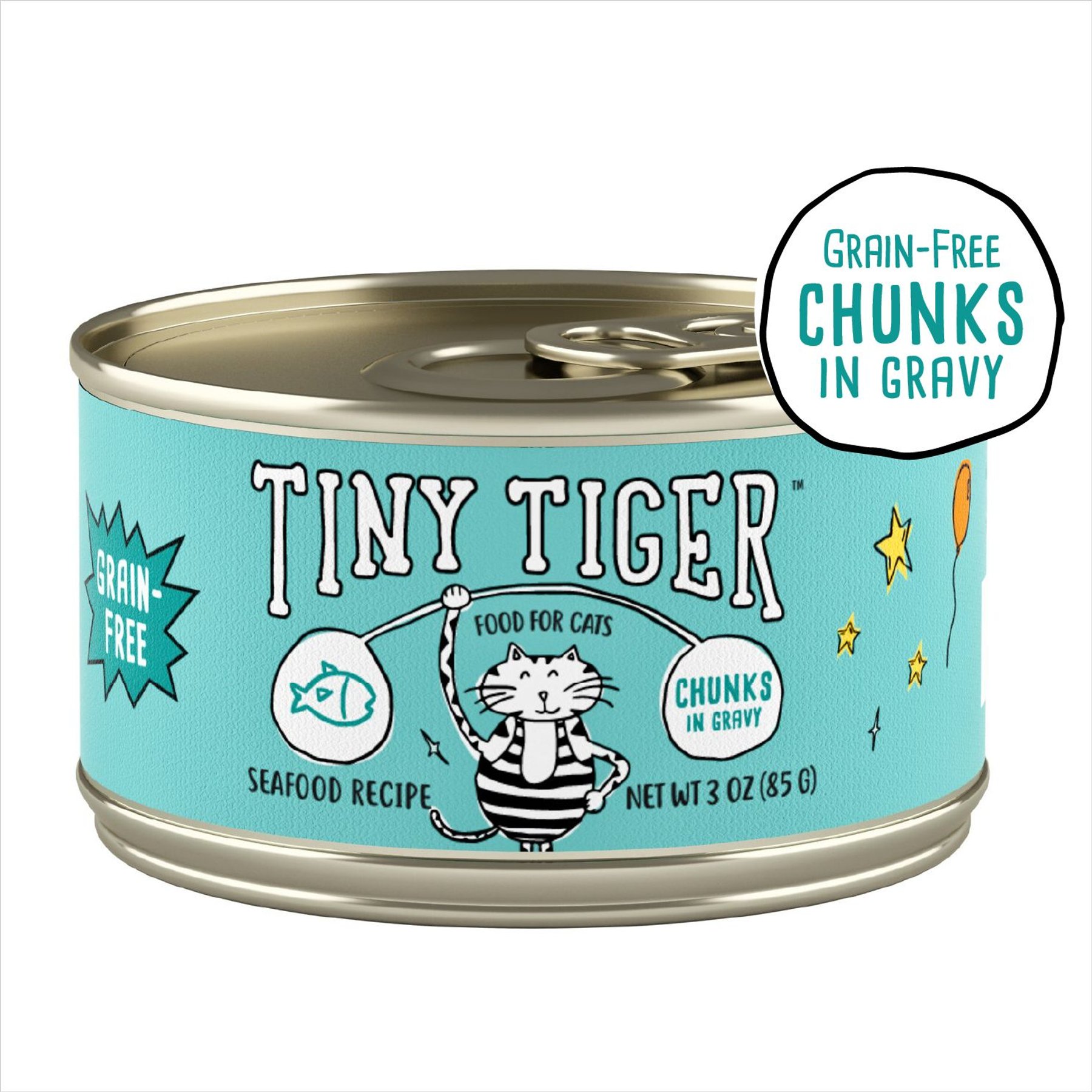 Tiny Tiger Grain-Free Chunks in Gravy Seafood Recipe Canned Cat Food, 3-oz can, case of 24
