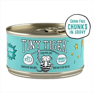 Tiny Tiger Grain-Free Chunks in Gravy Seafood Recipe Canned Cat Food, 3-oz can, case of 24