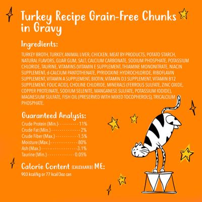 Show full view: Tiny Tiger Grain-Free Chunks in Gravy Turkey Recipe Canned Cat Food, 3-oz can, case of 24 slide 7 of 11