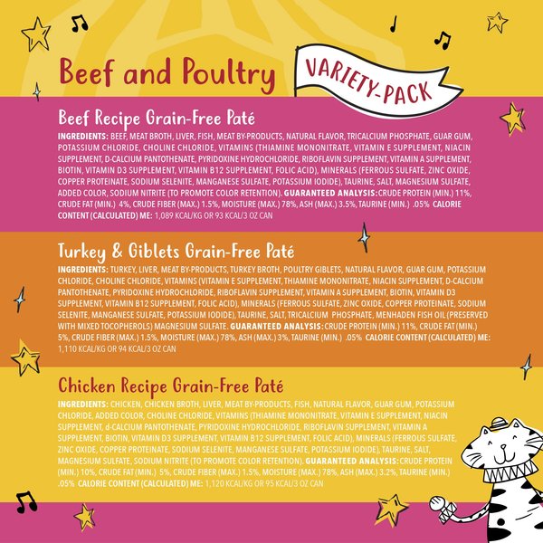Tiny Tiger Grain-Free Pate Beef & Poultry Recipes Variety Pack Canned Cat Food