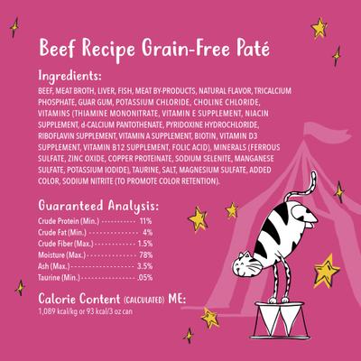 Show full view: Tiny Tiger Grain-Free Pate Beef Recipe Canned Cat Food, 3-oz can, case of 24 slide 7 of 12