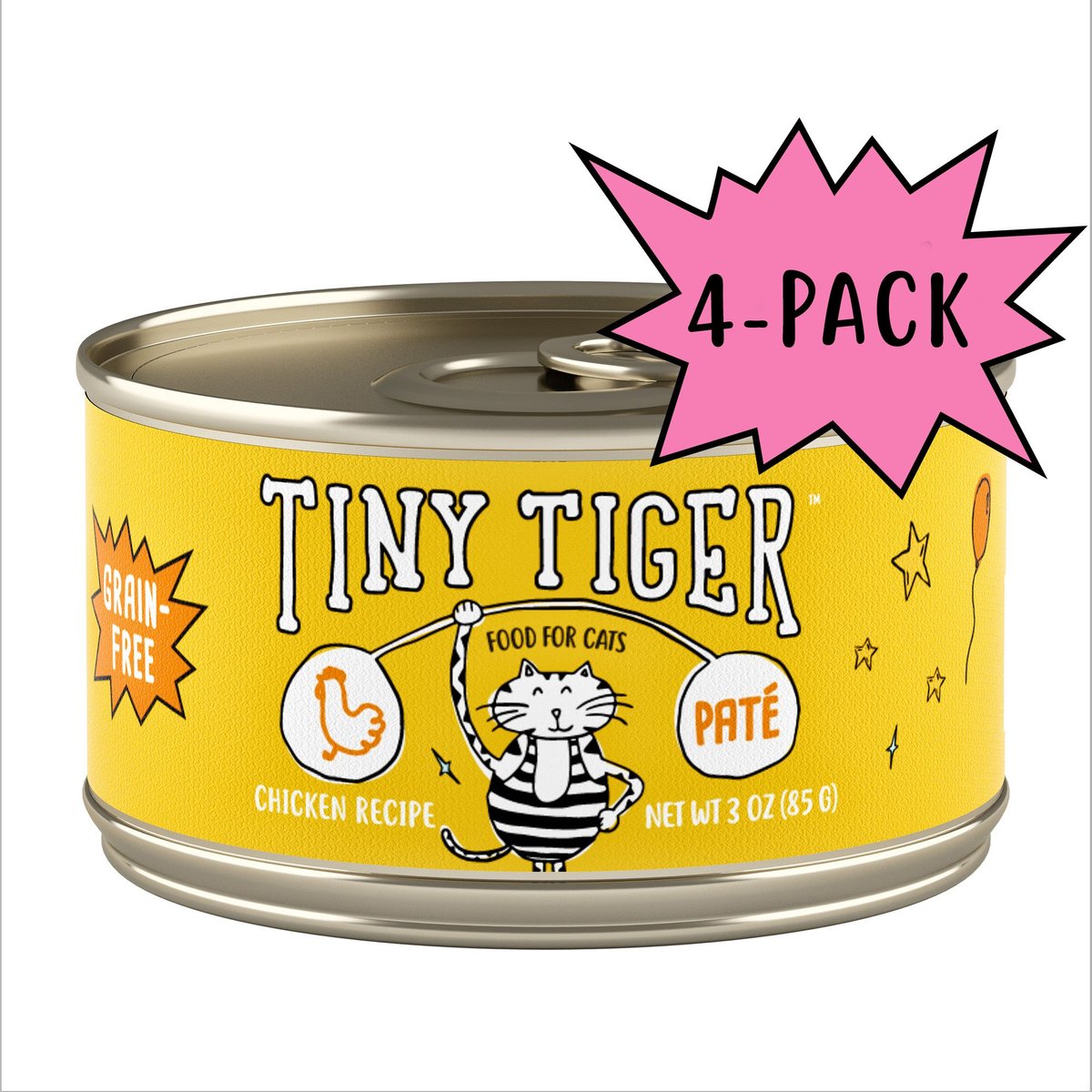 Tiny Tiger Grain-Free Pate Chicken Recipe Canned Cat Food, 3-oz can, case of 4