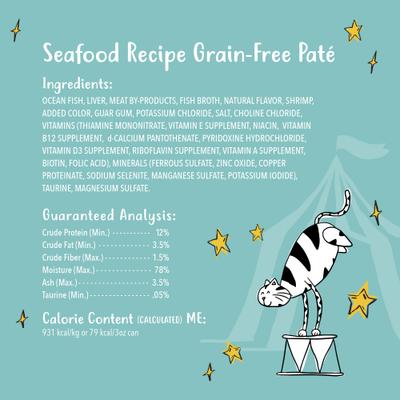 Show full view: Tiny Tiger Grain-Free Pate Seafood Recipe Canned Cat Food, 3-oz can, case of 24 slide 7 of 12