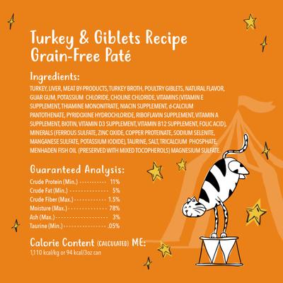 Show full view: Tiny Tiger Grain-Free Pate Turkey & Giblets Recipe Canned Cat Food, 3-oz can, case of 24 slide 7 of 12