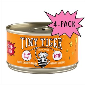 Tiny Tiger Grain-Free Pate Turkey & Giblets Recipe Canned Cat Food, 3-oz can, case of 4