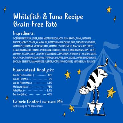 Show full view: Tiny Tiger Grain-Free Pate Whitefish & Tuna Recipe Canned Cat Food, 3-oz can, case of 24 slide 7 of 12