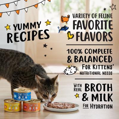 Show full view: Tiny Tiger Kitten Pate Variety Pack Whitefish & Poultry Recipe Grain-Free Canned Cat Food, 3-oz can, case of 24 slide 5 of 7