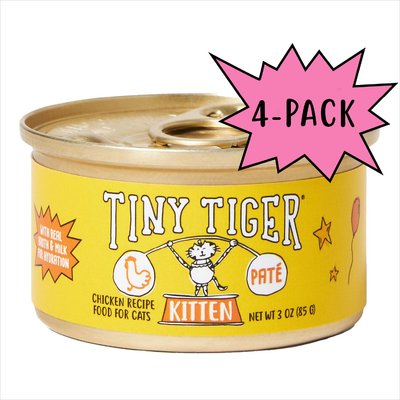 Tiny Tiger Tiny Tiger Kitten Pate Chicken Recipe Grain-Free Canned Cat Food (NEW LOOK AVAILABLE), 3-oz can, case of 4