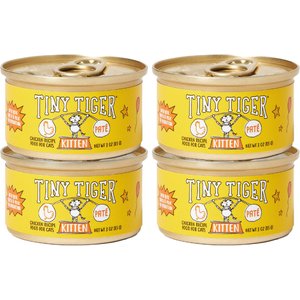 Tiny Tiger Kitten Pate Chicken Recipe Grain-Free Canned Cat Food (NEW LOOK AVAILABLE), 3-oz can, case of 4