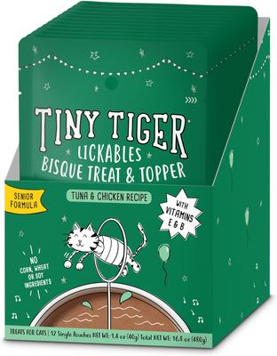 Show full view: Tiny Tiger Lickables Bisque Senior Formula, Tuna & Chicken Recipe Cat Treat & Topper, 1.4-oz pouch, case of 12 slide 1 of 10
