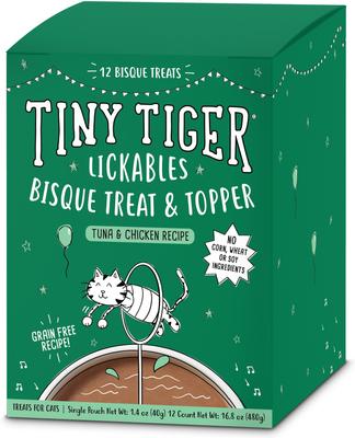 Show full view: Tiny Tiger Lickables Bisque Tuna & Chicken Recipe Cat Treat & Topper, 1.4-oz pouch, case of 12 slide 9 of 10