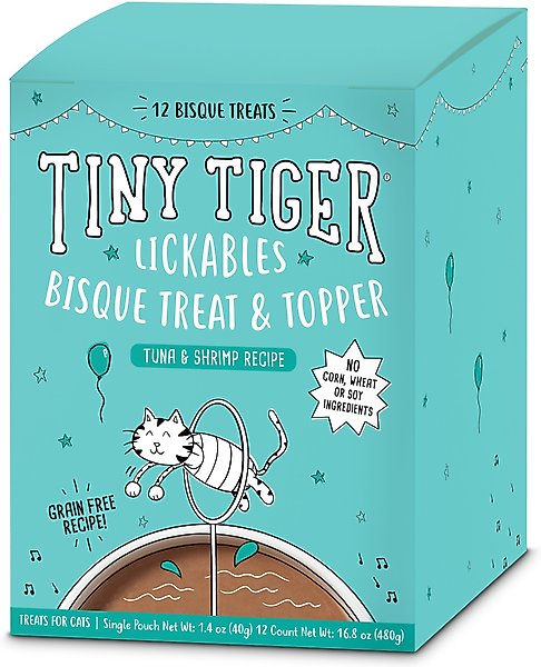 Show full view: Tiny Tiger Lickables Bisque Tuna & Shrimp Recipe Cat Treat & Topper, 1.4-oz pouch, case of 12 slide 9 of 10