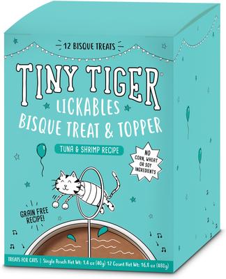 Show full view: Tiny Tiger Lickables Bisque Tuna & Shrimp Recipe Cat Treat & Topper, 1.4-oz pouch, case of 12 slide 9 of 10