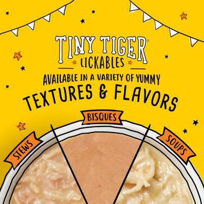 Show full view: Tiny Tiger Lickables Soup Chicken Recipe in a Creamy Fish Broth Cat Treat & Topper, 1.2-oz cup, bundle of 16  slide 9 of 10