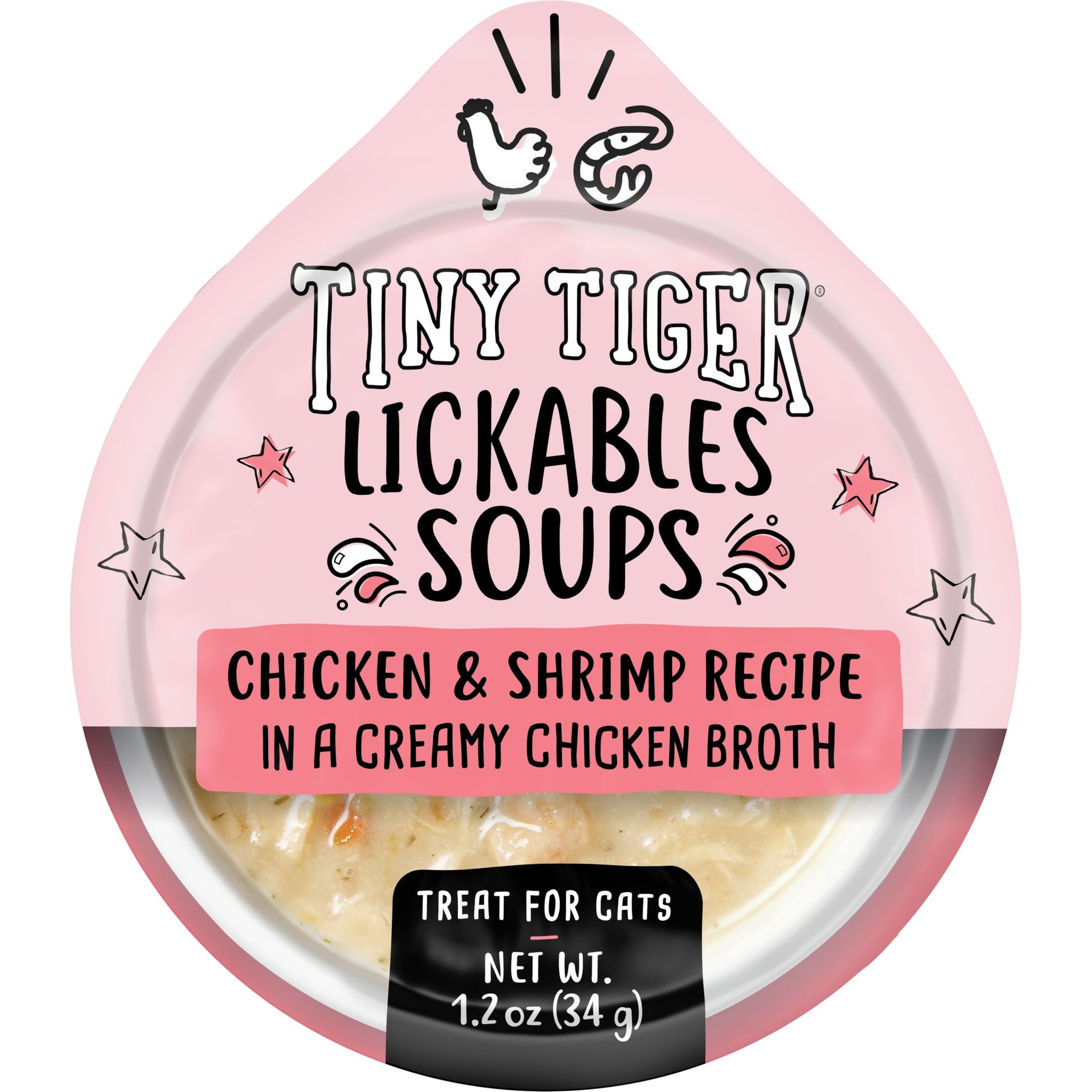 Tiny Tiger Lickables Soup Chicken & Shrimp Recipe in a Creamy Chicken Broth Cat Treat & Topper, 1.2-oz cup, case of 16