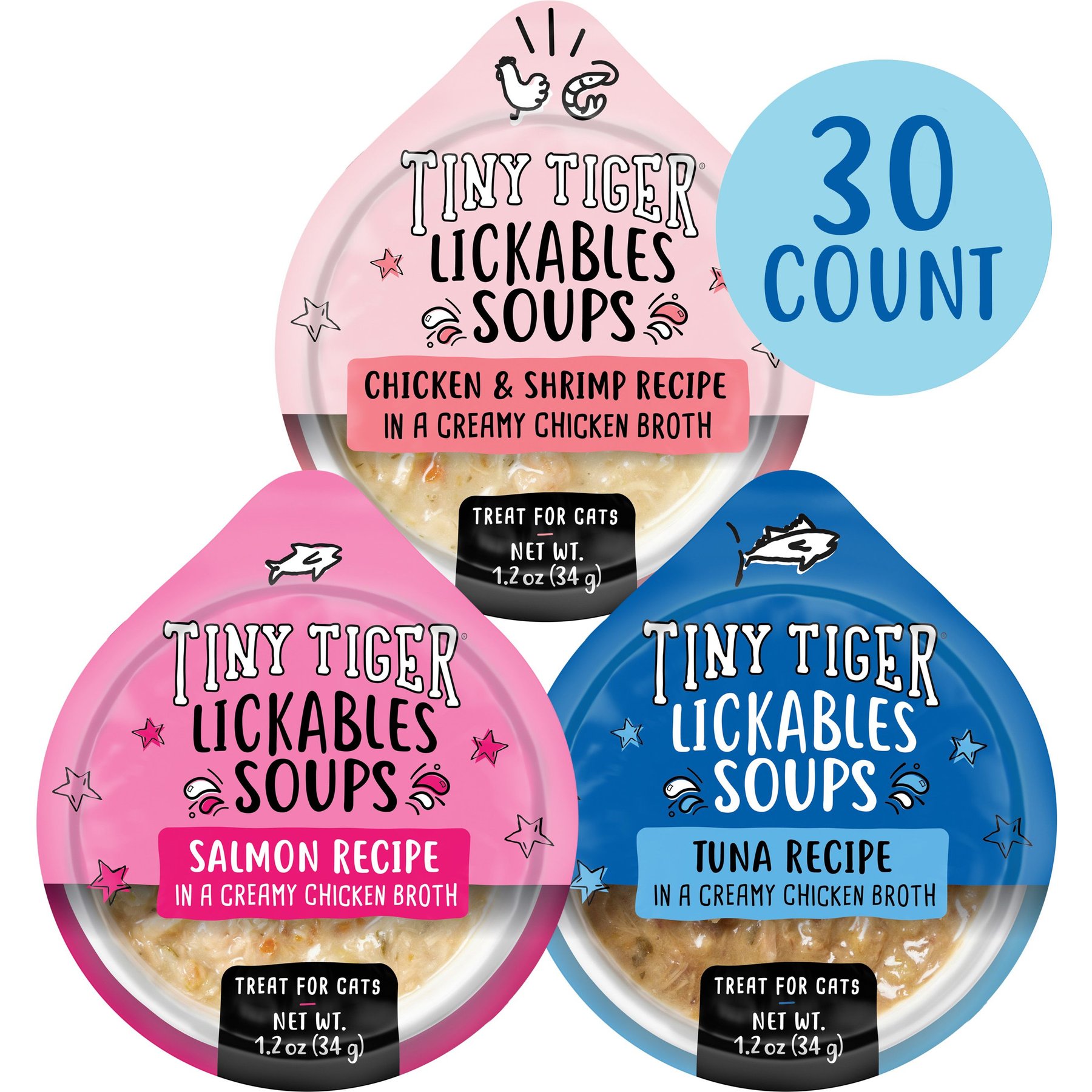 Tiny Tiger Lickables Soup in Creamy Broth Variety Pack Cat Treat & Topper, 1.2-oz cup, bundle of 60