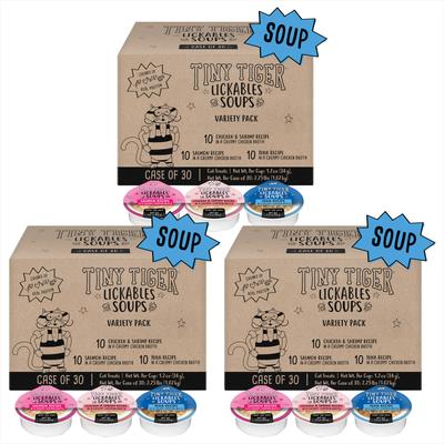 Show full view: Tiny Tiger Lickables Soup in Creamy Broth Variety Pack Cat Treat & Topper, 1.2-oz cup, bundle of 90  slide 1 of 9