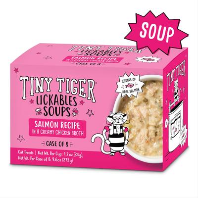 Show full view: Tiny Tiger Lickables Soup Salmon Recipe in a Creamy Chicken Broth Cat Treat & Topper, 1.2-oz cup, bundle of 24  slide 3 of 10