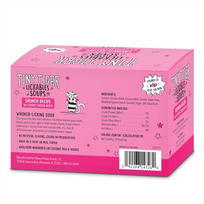 Show full view: Tiny Tiger Lickables Soup Salmon Recipe in a Creamy Chicken Broth Cat Treat & Topper, 1.2-oz cup, bundle of 24  slide 4 of 10