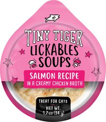 Tiny Tiger Lickables Soup Salmon Recipe in a Creamy Chicken Broth Cat Treat & Topper, 1.2-oz cup, case of 8