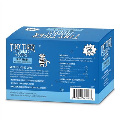 Show full view: Tiny Tiger Lickables Soup Tuna Recipe in a Creamy Chicken Broth Cat Treat & Topper, 1.2-oz cup, bundle of 16  slide 4 of 10