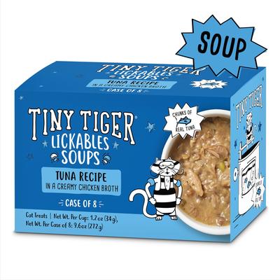 Show full view: Tiny Tiger Lickables Soup Tuna Recipe in a Creamy Chicken Broth Cat Treat & Topper, 1.2-oz cup, case of 8 slide 3 of 10