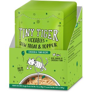 Tiny Tiger Lickables Stew Chicken & Tuna Recipe Cat Treat & Topper, 1.4-oz pouch, case of 12