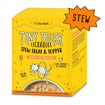 Show full view: Tiny Tiger Lickables Stew Chicken & Veggies Recipe Cat Treat & Topper, 1.4-oz pouch, case of 12 slide 3 of 10