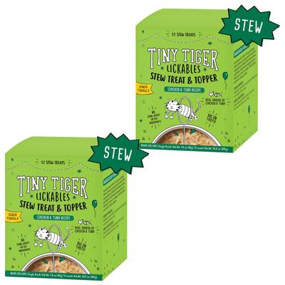 Show full view: Tiny Tiger Lickables Stew Senior Formula Chicken & Tuna Recipe Cat Treat & Topper, 1.4-oz pouch, bundle of 24  slide 1 of 10