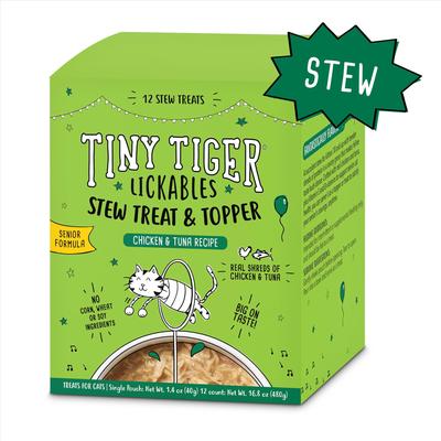 Show full view: Tiny Tiger Lickables Stew Senior Formula Chicken & Tuna Recipe Cat Treat & Topper, 1.4-oz pouch, bundle of 24  slide 3 of 10