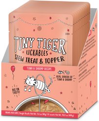 Tiny Tiger Lickables Stew Tuna & Shrimp Recipe Cat Treat & Topper, 1.4-oz pouch, case of 12