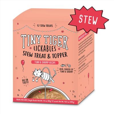 Show full view: Tiny Tiger Lickables Stew Tuna & Shrimp Recipe Cat Treat & Topper, 1.4-oz pouch, case of 12 slide 3 of 10