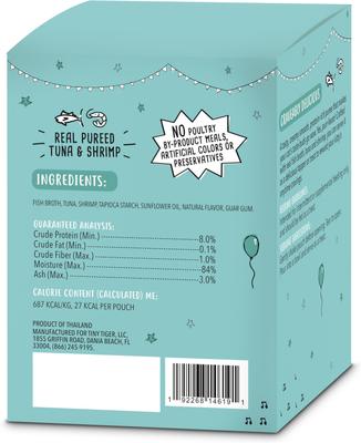 Show full view: Tiny Tiger Lickables, Tuna & Shrimp Recipe, Bisque Cat Treat & Topper, 1.4-oz pouch, bundle of 24  slide 3 of 10