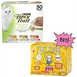 Tiny Tiger Pate Beef & Poultry Recipes Grain-Free Canned Food + Fancy Feast Classic Poultry & Beef Feast Canned Cat Food
