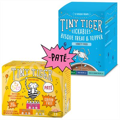 Show full view: Tiny Tiger Pate Beef & Poultry Variety Pack Canned Food + Lickables Variety Pack Bisque Cat Treat & Topper slide 1 of 9