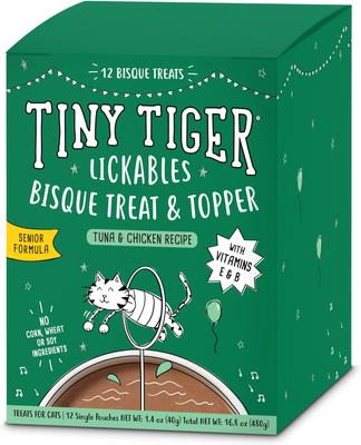 Show full view: Tiny Tiger Pate Chicken Canned Food + Lickables Senior Formula Tuna & Chicken Recipe Bisque Cat Treat & Topper slide 6 of 9