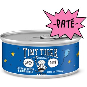 Tiny Tiger Pate Ocean Whitefish & Tuna Dinner Canned Cat Food, 5.5-oz can, case of 24