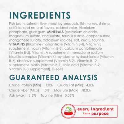 Show full view: Tiny Tiger Pate Seafood Recipe Grain-Free Canned Cat Food, 3-oz, case of 24 + Fancy Feast Classic Salmon & Shrimp Feast Canned Cat Food, 3-oz, case of 24 slide 7 of 9