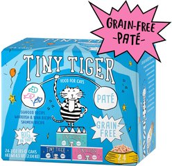 Tiny Tiger Grain-Free Pate Seafood Recipes Variety Pack Canned Cat Food, 3-oz can, bundle of 48 