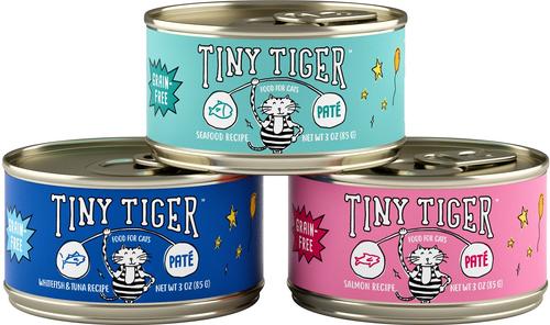Show full view: Tiny Tiger Grain-Free Pate Seafood Recipes Variety Pack Canned Cat Food, 3-oz can, bundle of 48  slide 3 of 12